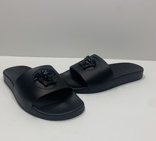 Versace La Medusa Black Leather Slide Sandals Sz.40