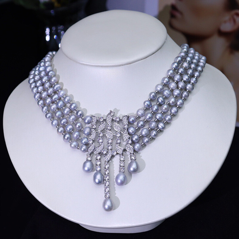 Natural pearl 5-6mm grey freshwater pearls pendant Necklace 16