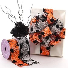 NEW Lot of 2 ribbon 2.5" Spider Wired Ribbon Halloween    Lot 20 yards