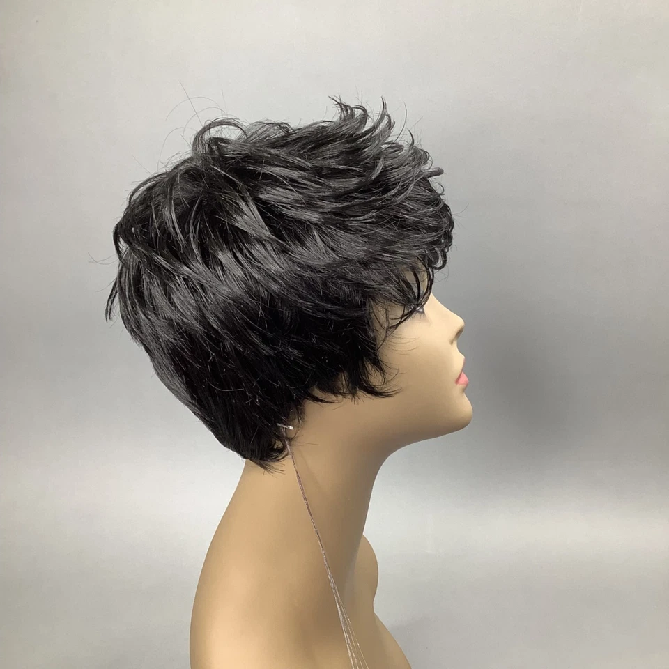 Peluca Wyo 1B Off Negra Remolino Largo Corte Pixie Sintético Seguro al Calor Foto 4 de 4