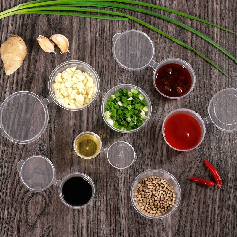 1oz 100 PCS Small Plastic Sauce Cups Food Storage Containers Clear with Lids - Image 3 of 4