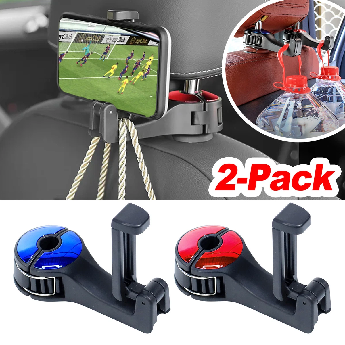 2Pcs Car Headrest Hook Vehicle Mobile Phone Holder Back Seat