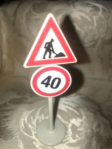 Accessoire Playmobil - Panneau De Signalisation Travaux - Vintage - Bon état