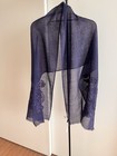 NWT Talbots large 92% Wool 8% Silk Scarf Shawl Hand Embroidered Navy Blue $149+ — photo 3
