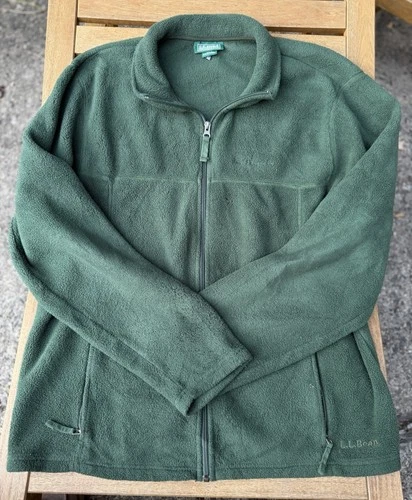 LL Bean Full Zip Fleece Jacket Mens L Forest Green Zip Pockets Outdoor Gorpcore image 3
