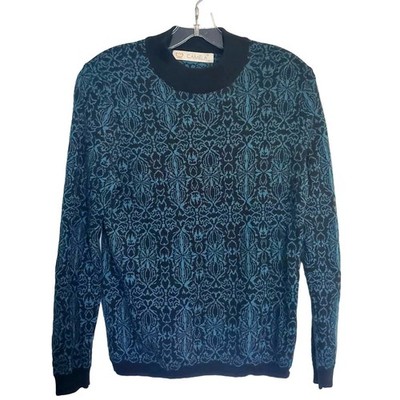 Vtg Camela Woolmark Wool Blend Sweater Size S Teal Black Aztec Gorpcore Pullover
