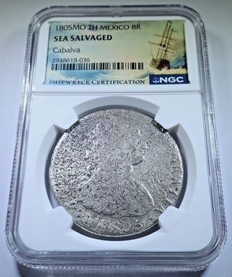 NGC Cabalva Shipwreck 1805 Mexico Silver 8 Reales Genuine Antique