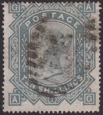 Queen Victoria 1876 10sh Greenish Grey watermark MX Used SG128 cat £2250