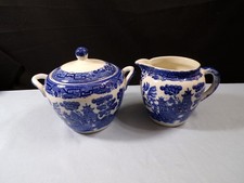 Vintage Allertons Blue Willow Creamer  Covered Sugar Bowl Set