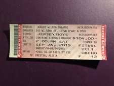 Jersey Boys Broadway Show Ticket Stub August Wilson Theatre NYC 9/26/2015