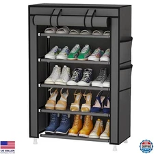 Calmootey 5-Tier Portable Shoe Rack Organizer - Grey Shelf with Nonwoven Cover