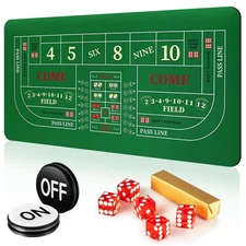 Leyndo Craps Tabletop Game Set, Includes 35"x70" Rubber Craps Tabletop Layout
