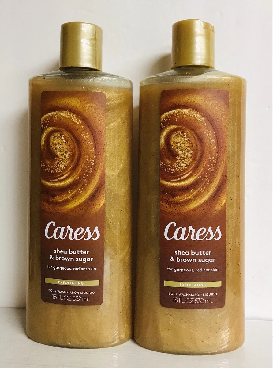 2 Bottles Caress ~ Shea Butter & Brown Sugar Exfoliating Body Wash 18 fl oz  Each