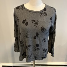 Ann Taylor Loft Grey Black Floral Knit Sweater Size Medium M