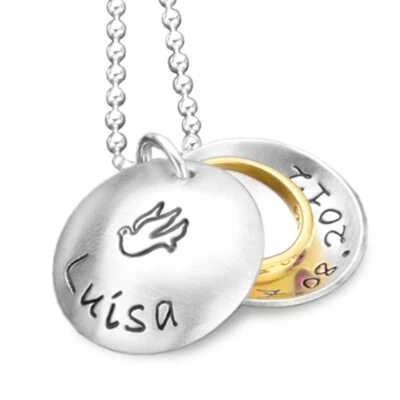 SAMAVAYA Medaillon Taufring Taube GESEGNET GOLD 925 Silber Taufkette Taufe Mädchen
