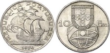 RARE PORTUGAL SILVER COIN - 10 ESCUDOS 1954 - UNC BU - KM#586