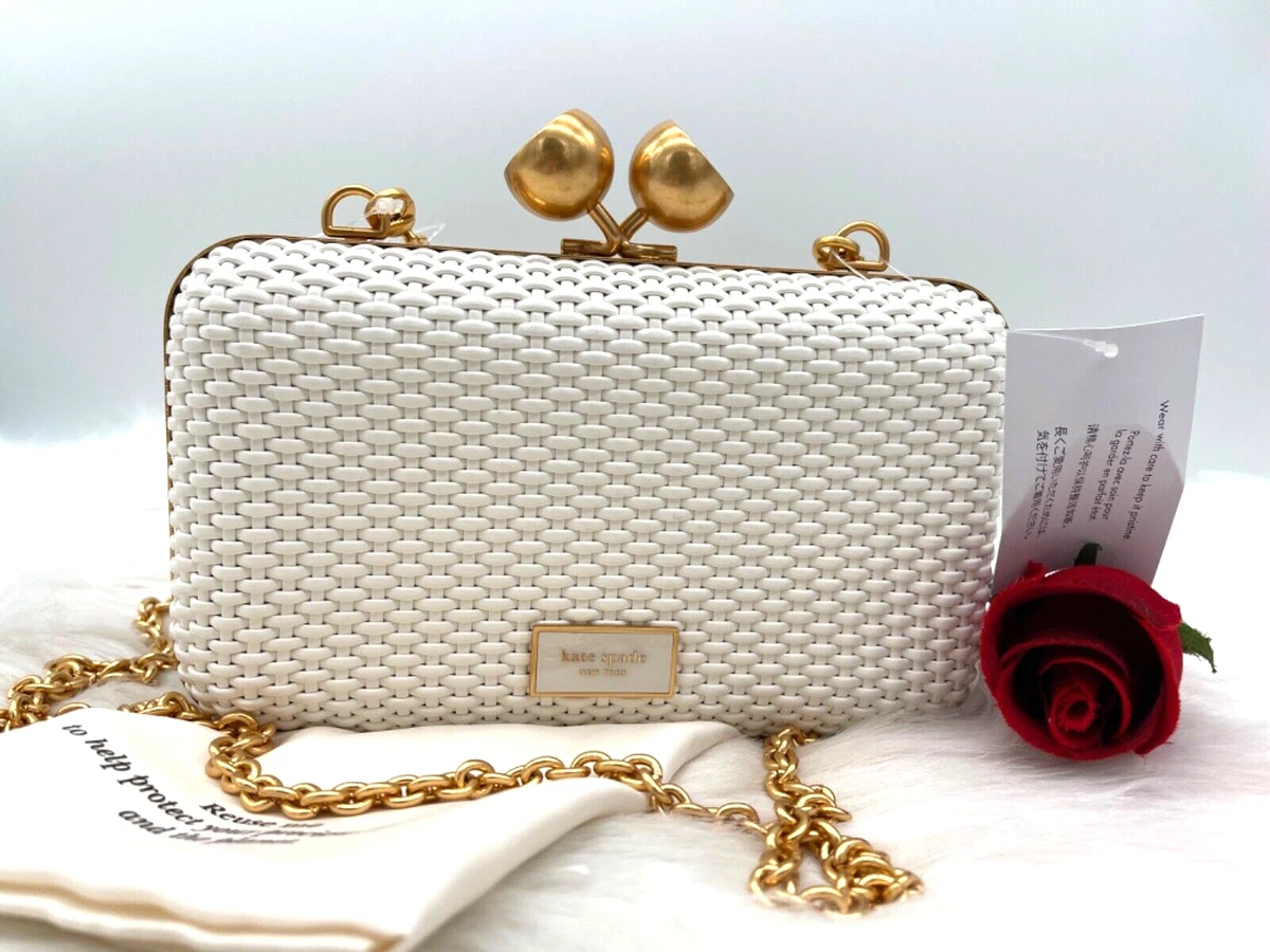 Leather Cross Woven Clutch Bag with Gold Chain