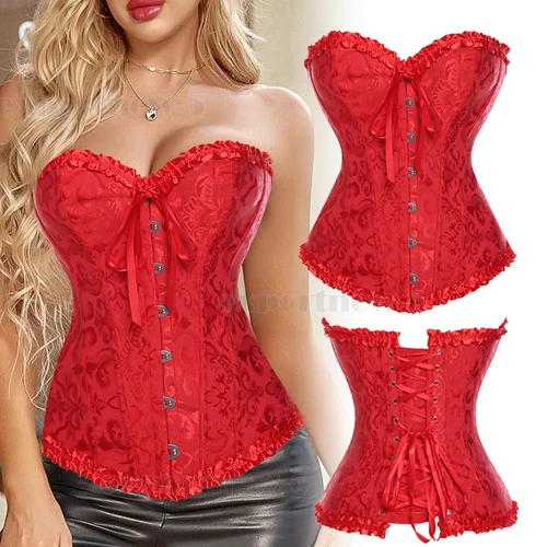Damen Sexy Überbrust Taille Trainer Schnür Korsett Vintage Bustier Top Übergröße - Bild 15 von 28