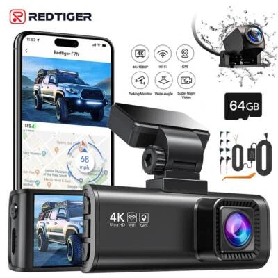 REDTIGER F7N Dash Cam Front and Rear Dash Cam 4K With 64GB Card and Hardwire Kit