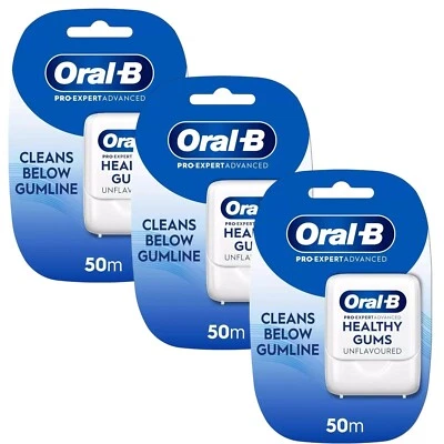 3 x Oral-B Pro-Expert Advanced Gesundes Zahnfleisch Geschmacksneutral Wachs Zahnseide Tape 50m