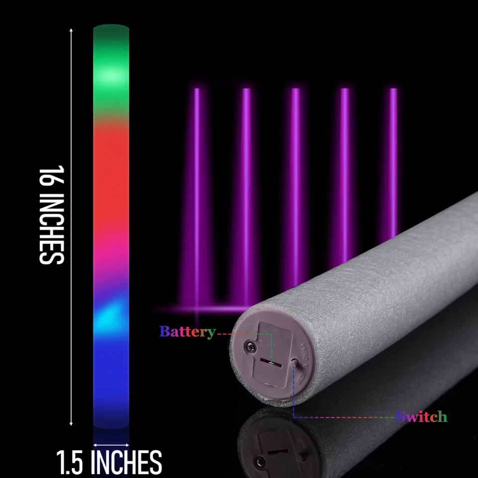 Bastones de espuma con luz LED 12-96 varita bastones de rally DJ palo brillante intermitente fiesta Foto 4 de 4