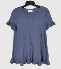 ALTAR'D STATE Dark Blue COTTON/MODAL KNIT Ruffle Detail T-SHIRT SWING TEE TOP S