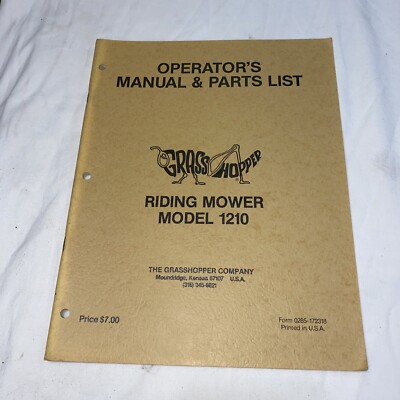 Grasshopper Mower Model 1210 Operator's Manual & Parts List | eBay