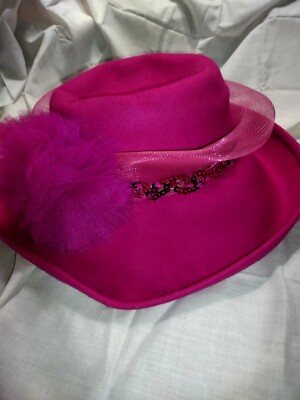 Vintage Pink Church Hat. Wide Brimmed W Sequins And Lace  display picture 3