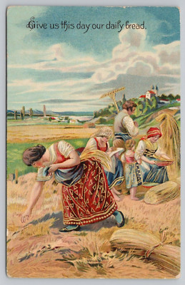 Postcard Give Us This Day Our Daily Bread Women Working in Field Lords Prayer
