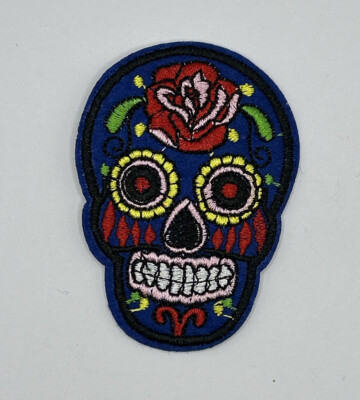 MR ALE Skull Dark Blue~Yellow Eyes 2.75  Embroidered Iron-On/Sew-On Patch P177