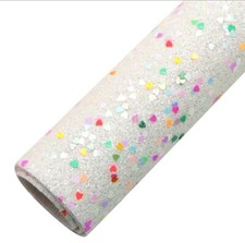 Fine Glitter Confetti Hearts FAUX LEATHER SHEET 8"x12" 1142204 Iridescent Heart