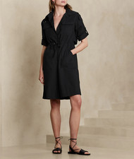 $130 BANANA REPUBLIC PETITE XS 100% COTTON BLACK TRENCH-BACK SHIRTDRESS WOMEN B