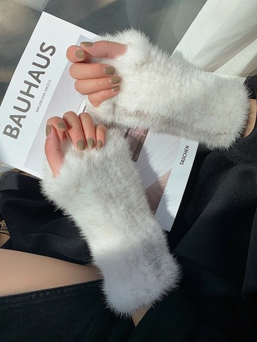 8 inch Women's Real Mink Fur Gloves Fingerless Knitted Wrist Cuffs Warm Sleeves - Picture 10 of 42