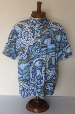 Island Traditions Mens XL Blue Floral Henley Hawaiian Aloha Shirt  eBay