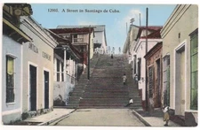 Postcard Calle Padre Pico Street Famous Staircase Steps Santiago Cuba c1918