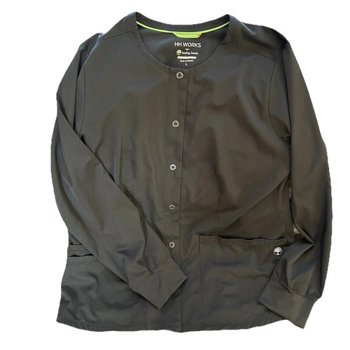 Large Black Long Sleeve Polyester/Spandex Scrub Jacket With Snap Closure - Picture 10 of 11