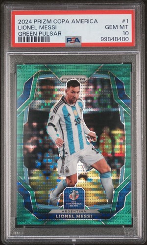 2024 PANINI PRIZM CONMEBOL COPA AMERICA #1 LIONEL MESSI GREEN Prizm 4/5 POP 1