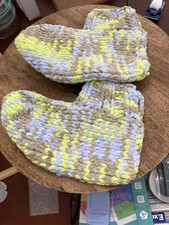 Handmade Crochet Plush Slipper Socks Booties Gray Yellow White Adult Pair Cozy