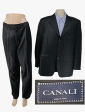 Canali Super 120s Wool Suit Mens 42R W34 Black Pinstripe Made in Italy 34x30