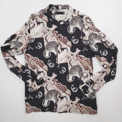 Allsaints Shirt Mens Extra Large Akita Long Sleeve Abstract Oriental Cat Tiger