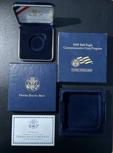 2008 Proof Five-Dollar Gold Bald Eagle Commemorative Coin BOX & COA - NO COIN