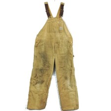 Carhartt Mens Bib Overalls Duck Canvas Double Knee R01 BRN Brown 44x30