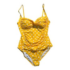 Women's Yellow Swimsuit Polka Dots Tummy Control Joyaria Bathing Suit Size 16