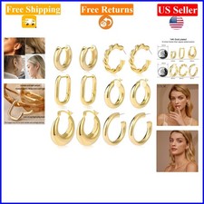6 Pairs Gold Hoop Earrings Set for Women 14K Gold Plated Hypoallergenic