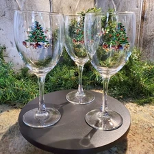 Vtg. Luminarc Noel 1992 Set Of 3 Christmas Tree Wine Glasses 8oz- Replacements