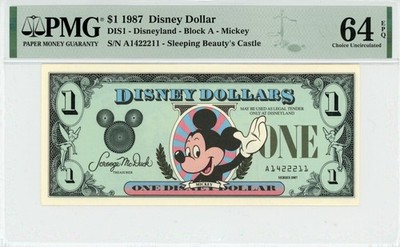 レア 1987年 DisneyDollars カリフォルニア A 1987 $1 Disney Dollar Mickey PMG 64 EPQ (DIS1) | eBay