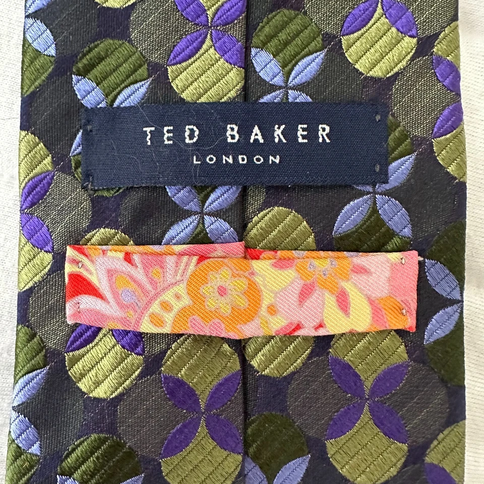 Corbata para hombre TED BAKER LONDON púrpura verde geométrica 100 % seda a medida Foto 4 de 4