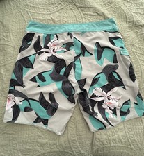 Volcom Mens 34 Blue Floral Boardshorts Surf Swim Trunks Drawstring