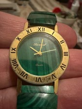 Lucoral 493 Vintage Quartz Watch Green Malachite Dial & Bracelet Roman Bezel 30m