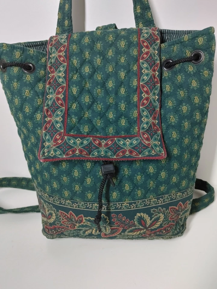 Mochila/Ruk Sak Verde De Colección Vera Bradley Dibujo Cuerda Como Nueva Hecha en EE. UU. Foto 3 de 4